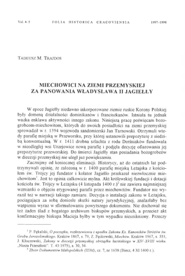 Miechowici Na Ziemi Przemyskiej Za Panowania Władysława Ii Jagiełły