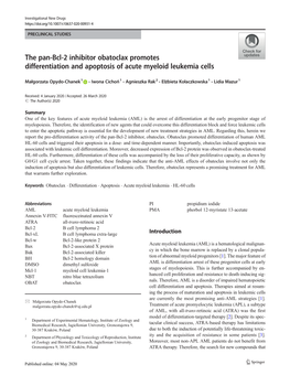 The Pan-Bcl-2 Inhibitor Obatoclax Promotes Differentiation and Apoptosis of Acute Myeloid Leukemia Cells