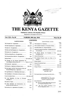 THE KENYA GAZETTE Published by Authority of the Republic of Kenya (Registered As a Newspaper at the G.P.O.)