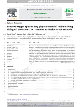 Reactive Oxygen Species May Play an Essential Role in Driving Biological Evolution: the Cambrian Explosion As an Example, J