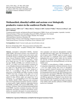 Article Numbers and Properties Through Its Oxidation Volatile Organic Compounds (Vocs) Are Ubiquitous in the At- Products (Simó and Pedrós-Alió, 1999; Malin, 1997)