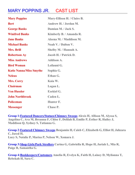 Mary Poppins Jr. Cast List