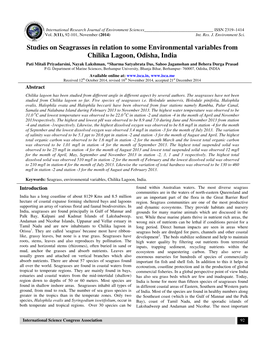 Studies on Seagrasses in Relation to Some Environmental Variables from Chilika Lagoon, Odisha, India