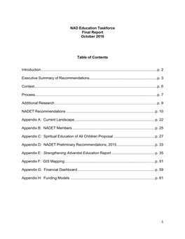 1 NAD Education Taskforce Final Report October 2016 Table