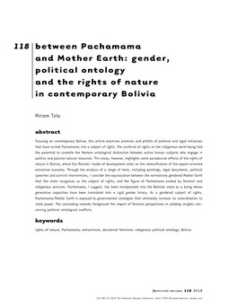 Between Pachamama and Mother Earth: Gender, Political Ontology and the Rights of Nature in Contemporary Bolivia