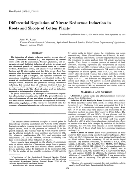 Differential Regulation of Nitrate Reductase Induction in Roots and Shoots of Cotton Plants1