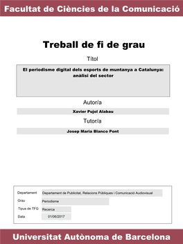 El Periodisme Digital Dels Esports De Muntanya a Catalunya: Anàlisi Del Sector