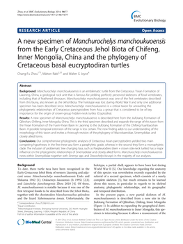 A New Specimen of Manchurochelys Manchoukuoensis from the Early