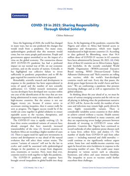 COVID-19 in 2021: Sharing Responsibility Through Global Solidarity