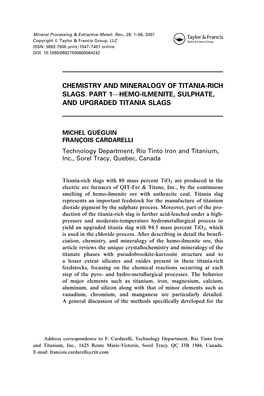 Chemistry and Mineralogy of Titanium-Rich Slags 3