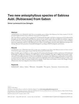 Two New Anisophyllous Species of Sabicea Aubl. (Rubiaceae) from Gabon