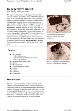 Regenerative Circuit - Wikipedia, the Free Encyclopedia Page 1 of 7