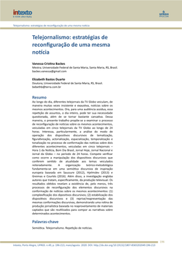 Telejornalismo: Estratégias De Reconfiguração De Uma Mesma Notícia