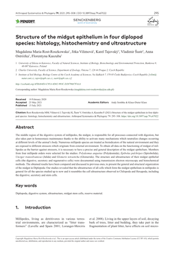 ﻿Structure of the Midgut Epithelium in Four Diplopod Species: Histology, Histochemistry and Ultrastructure