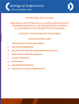 Secretaría De Cultura Programa De Estímulos a La Creación Artística, Reconocimientos a Las Trayectorias Y Apoyo Al Desarroll