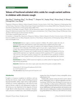 Values of Fractional Exhaled Nitric Oxide for Cough-Variant Asthma in Children with Chronic Cough