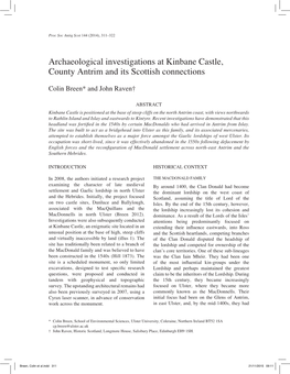 Archaeological Investigations at Kinbane Castle, County Antrim and Its Scottish Connections