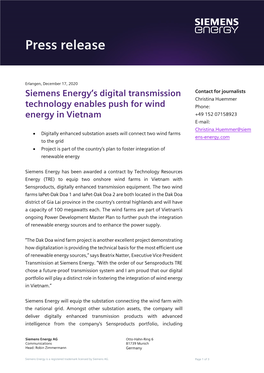 Siemens Energy Press Release