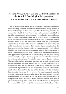 Ibsenite Protagonists at Extreme Odds with the Rest of the World: a Psychological Interpretation A