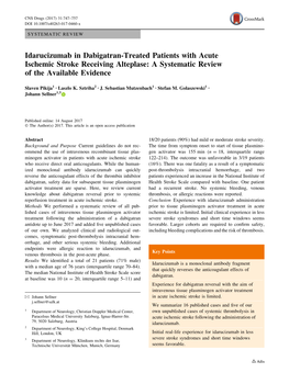 Idarucizumab in Dabigatran-Treated Patients with Acute Ischemic Stroke Receiving Alteplase: a Systematic Review of the Available Evidence