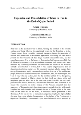 Expansion and Consolidation of Islam in Iran to the End of Qajar Period