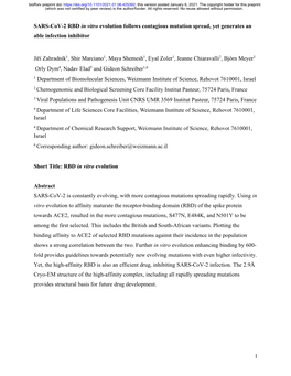 SARS-Cov-2 RBD in Vitro Evolution Follows Contagious Mutation Spread, Yet Generates an Able Infection Inhibitor