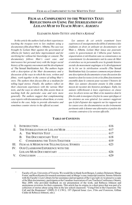 Reflections on Using the Sterilization of Leilani Muir to Teach Muir V. Alberta