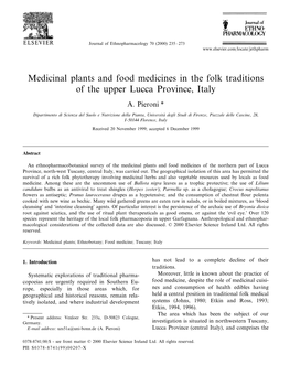 Medicinal Plants and Food Medicines in the Folk Traditions of the Upper Lucca Province, Italy