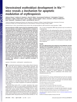 Unrestrained Erythroblast Development in Nix Mice Reveals A