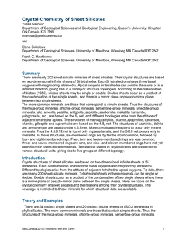 Crystal Chemistry of Sheet Silicates
