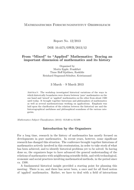 To “Applied” Mathematics: Tracing an Important Dimension of Mathematics and Its History