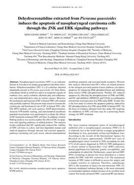 Dehydrocrenatidine Extracted from Picrasma Quassioides Induces the Apoptosis of Nasopharyngeal Carcinoma Cells Through the JNK and ERK Signaling Pathways