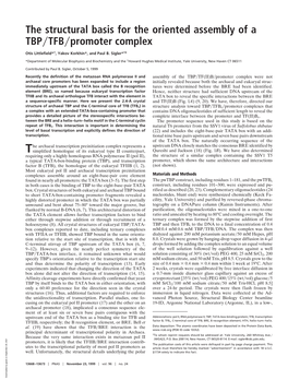 The Structural Basis for the Oriented Assembly of a TBP TFB Promoter