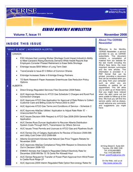 CERISE MONTHLY NEWSLETTER Volume 7, Issue 11 November 2008 About the CERISE INSIDE THIS ISSUE Newsletter