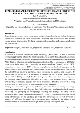 DEVELOPMENT and INTRODUCTION of the CULTIVATOR for for the SOIL TILLAGE at ROW-SPACINGS and VINEYARDS LINES Kh