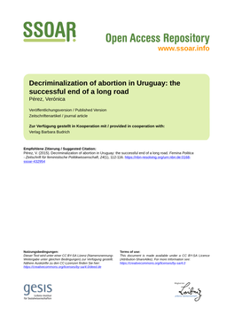 Decriminalization of Abortion in Uruguay: the Successful End of a Long Road