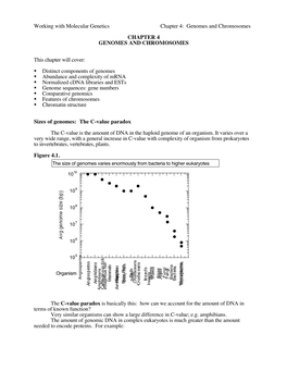 Working with Molecular Genetics Chapter 4: Genomes and Chromosomes CHAPTER 4 GENOMES and CHROMOSOMES