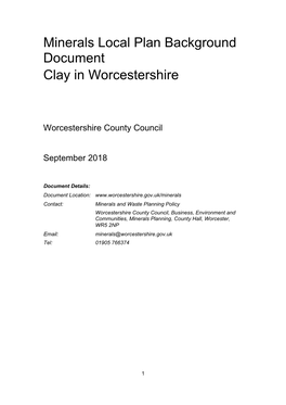 Minerals Local Plan Background Document Clay in Worcestershire