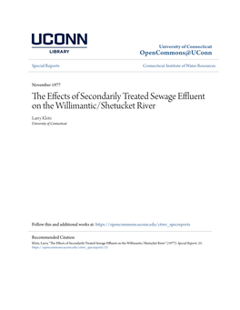 The Effects of Secondarily Treated Sewage Effluent on the Willimantic/Shetucket River