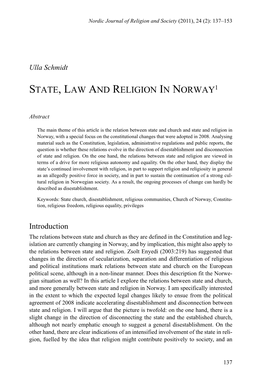 State, Law and Religion in Norway1
