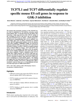 TCF7L1 and TCF7 Differentially Regulate Specific Mouse ES Cell