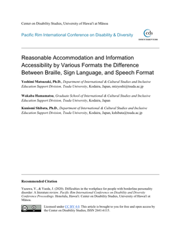 Reasonable Accommodation and Information Accessibility by Various Formats the Difference Between Braille, Sign Language, and Speech Format