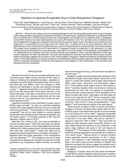 Detection of Japanese Encephalitis Virus in Culex Mosquitoes in Singapore