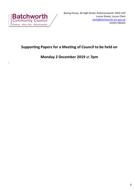 Supporting Papers for a Meeting of Council to Be Held on Monday 2