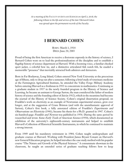 I Bernard Cohen Was Spread Upon the Permanent Records of the Faculty