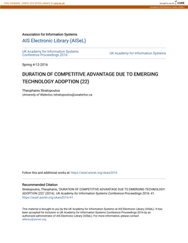 Duration of Competitive Advantage Due to Emerging Technology Adoption (22)