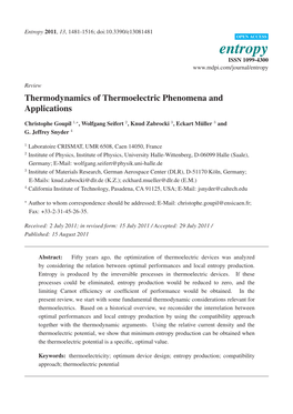 Thermodynamics of Thermoelectric Phenomena and Applications