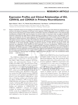 Expression Profiles and Clinical Relationships of ID2, CDKN1B, And