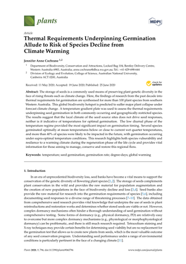 Thermal Requirements Underpinning Germination Allude to Risk of Species Decline from Climate Warming