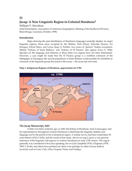 Jucap: a New Linguistic Region in Colonial Honduras? William V